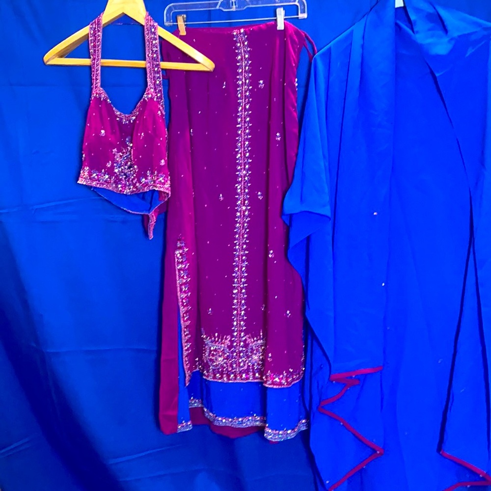 Three Piece Purple and Blue Lengha!